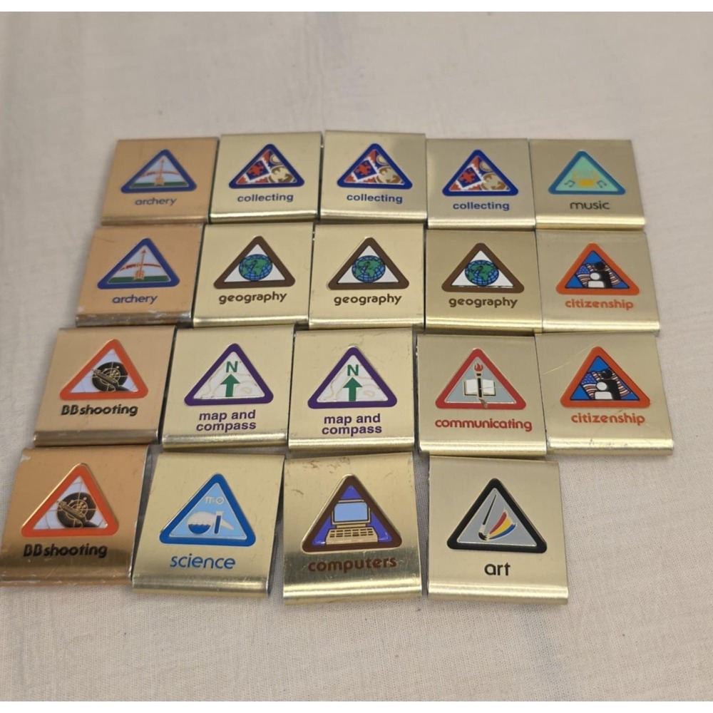 Vintage BSA Cub Scout Tiger Cub Belt Lot with 46 Metal Activity Award Slides